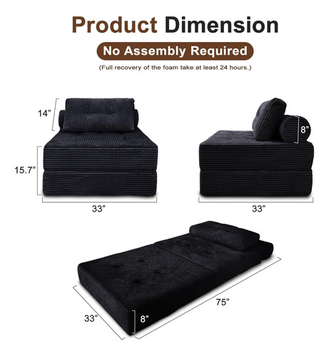 Nigoone Sofá Cama Futón Plegable Versátil Con Almohada