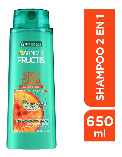 Garnier Fructis Shampoo 2en1 Stop Caída Crece Fuerte 650 Ml