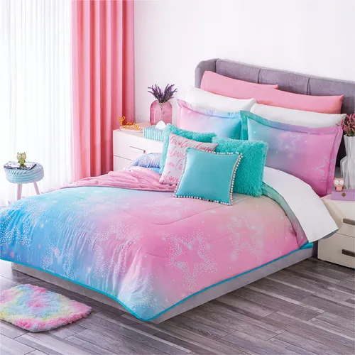 Edredón Star Pink Aqua/rosa Mat/ind C/fundas Y Cojín Concord