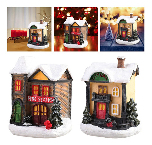 Escena De Navidad De Resina Casa Led Light Village Set