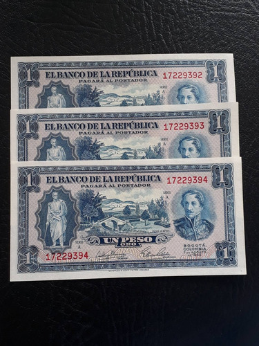 Colombia Trio Consecutivos 1 Peso 1953 Sin Circular
