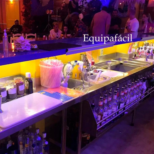 Estação De Bar Equipafácil Aço Inox Seca 2m Com Cubas Fixas
