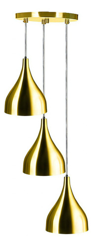 Lustre Pendente Aluminio Gota Triplo 21cm Cores Metalicas Cor Dourado