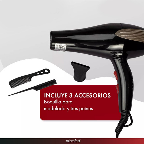 Imagen 6 de 7 de Secador Pelo Cabello Profesional 1600w 2 Velocidades 220v