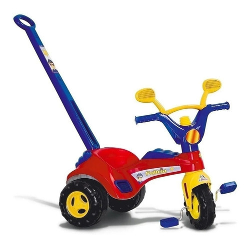 Triciclo Velotrol Infantil Policial G Com Haste E Buzina Cor Vermelho