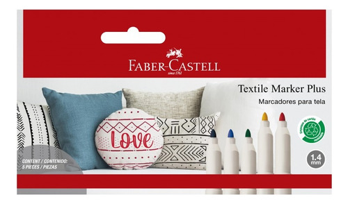 5 Marcadores Permanentes Faber Castell Textile Para Telas