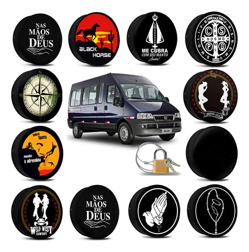 Capa Estepe Fiat Ducato Com Cabo E Cadeado Pneu 205/75/16/17