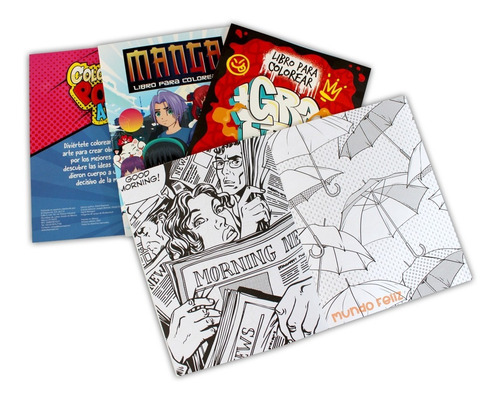 4 Libros Colorea Manga, Graffiti, Pop Art Imágenes Detallada