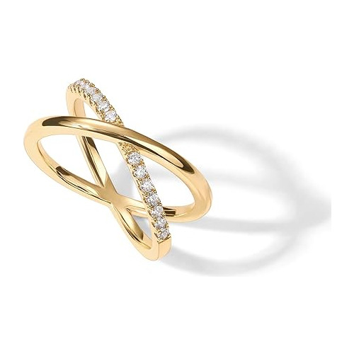 14k Gold Plated X Simulated Pave Diamond Cz Criss Cross Wome