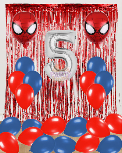 Pack Globos Spiderman Combo Deco Cumpleaños Kit Cortinas