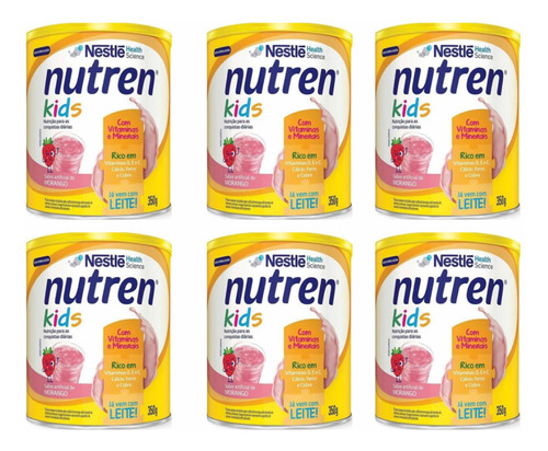 Kit C/6 Complemento Alimentar Nutren Kids Morango Com 350g