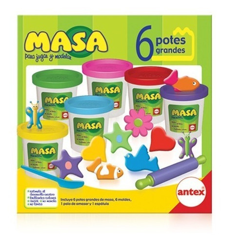 Imagen 1 de 3 de Masa Para Modelar Antex 6 Potes Grandes Con Accesorios