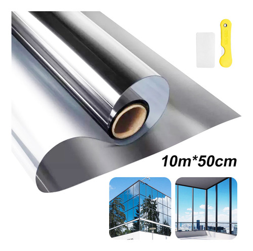 Hutiirich® Película Espejo Privacidad Para Ventana Antirayas 10m X 50cm Protección Solar Y Aislamiento Térmico protección de la privacidad protección UV filtrado de deslumbramiento