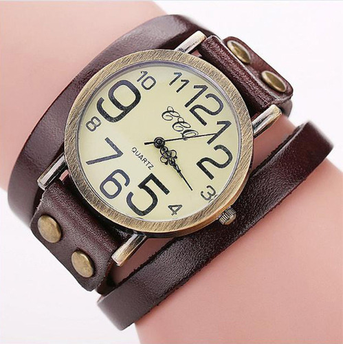 L Watch Ccq Marca Vintage Cuero Vaca Hombres Mujeres Muñeca