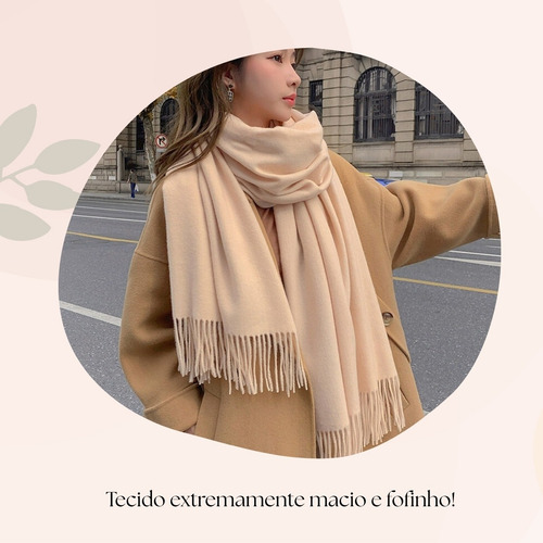 Kit 2 Cachecol Lenço Longo Feminino Pashmina Inverno Cores Variadas - Envio Sortido Liso / Estampado Ou Xadrez Unico