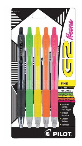 Pilot G2 Neon Gel Pens, Retractable, Rubber Grip, F [845vz2z