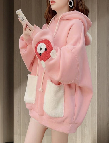 Sudadera Con Capucha Forrada De Felpa Gruesa Mujer Suelta