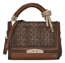 Comprar Bolso De Mano Cuadra Para Dama En Piel Genuina De Bovino Acabado de los herrajes Oro Color Marrón Correa de hombro Marrón Diseño de la tela Liso
