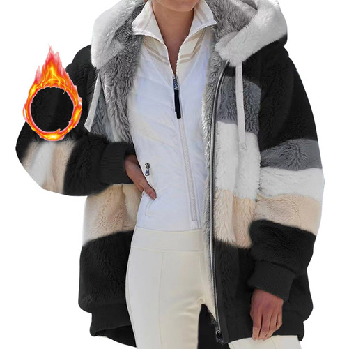 Chaqueta De Felpa Con Capucha Para Mujer En Invierno