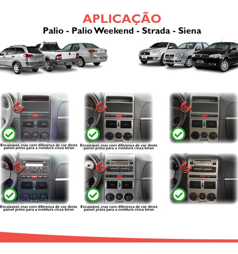 Imagem 6 de 10 de Moldura De Painel 2 Din Multimidia Dvd Mp5 Palio Cinza Kiron