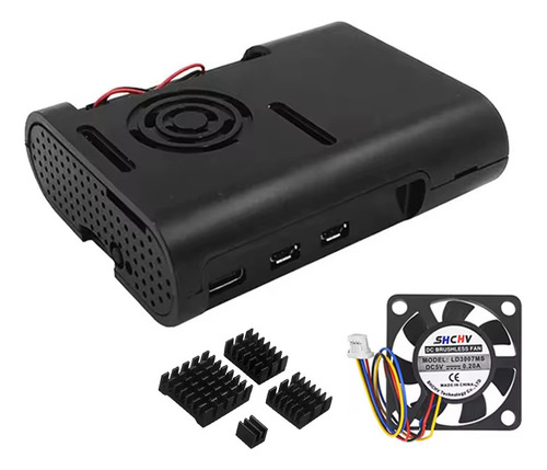 Case Abs Raspberry Pi 5 Pi5 + Cooler Pwm + Dissipadores + Nf