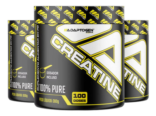 Combo 3x Creatina Monohidratada 100% Pura 300g - Adaptogen Sabor Sem Sabor
