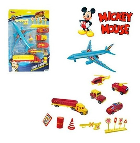 Imagem 2 de 3 de Kit Carros De Bombeiros E Avião Mickey + Relógio