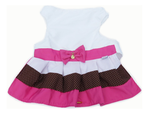 Vestido De Cachorro/ Gato Fashion Rosa Com Branco + Laço