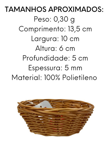 30 Cesto Oval Em Vime Sintético 13 X 10 X 5,5 Cm Ref 0500