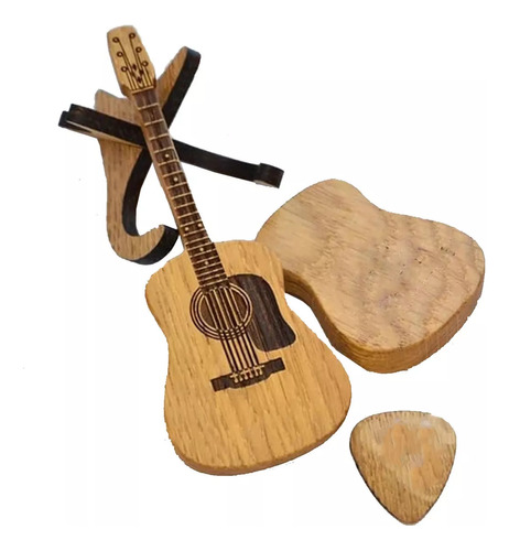 Funda De Madera Para Púas De Guitarra Con Soporte X1