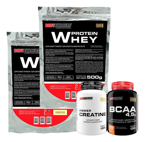 Kit 2x Whey Protein + Bcaa + Power Creatina - Bodybuilders