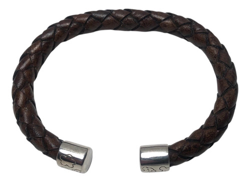 Pulsera Tous Plata Y Piel Marrón Osos Y Flores Original Marrón 18 Cm (Usado)