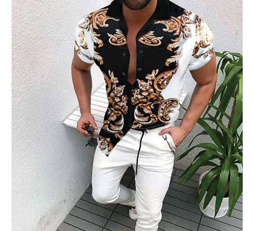 Camisa Casual De Hip Hop De Manga Corta Con Estampado Floral