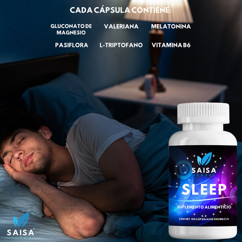 Suplemento Para Dormir 100 Cápsulas | Melatonina, L-Triptofano, Valeriana | Saisa Herbal | Sueño Profundo Natural, Sin Sabor