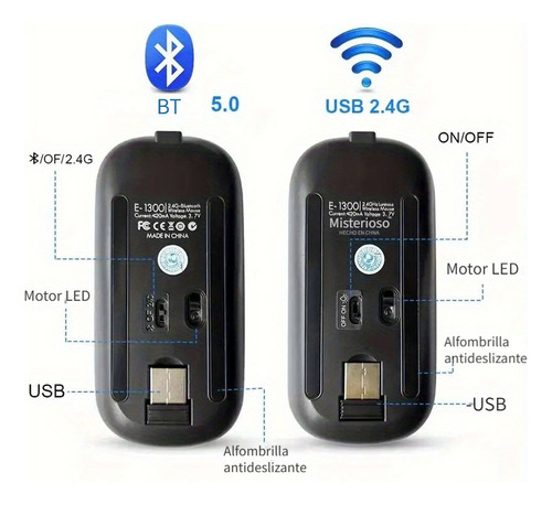 2pcs Mouse Inalambrico Computadora Windows Bluetooth Dpi Color Black+black