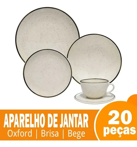 Aparelho De Jantar/chá Oxford Brisa | Cerâmica, 20 Peças, Be Bege