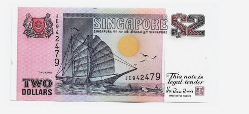 Fk Billete Singapur 2 Dolares 1992 P 28 Nuevo Diseño U N C 