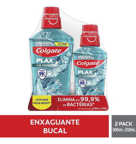 Enxaguante Bucal Colgate Plax Ice Infinity 500ml + 250ml