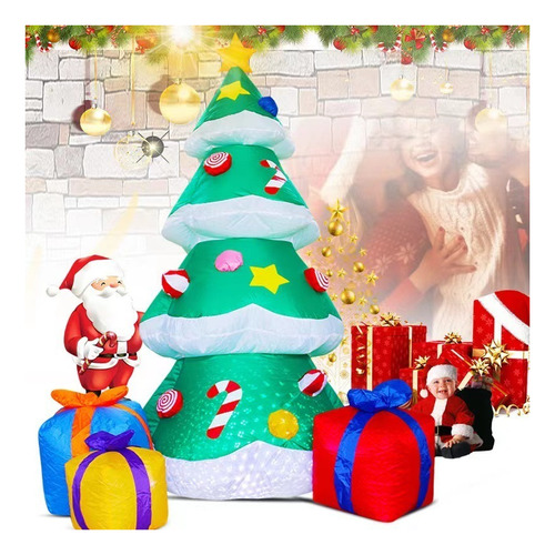 * Árbol De Navidad Inflable Papá Noel Con Luces Led 2.1 M