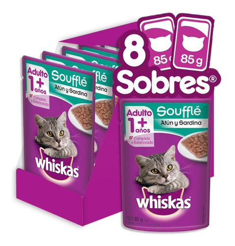 Whiskas Alimento Húmedo Gato Soufflé Atún Y Sardina 8 Sobres