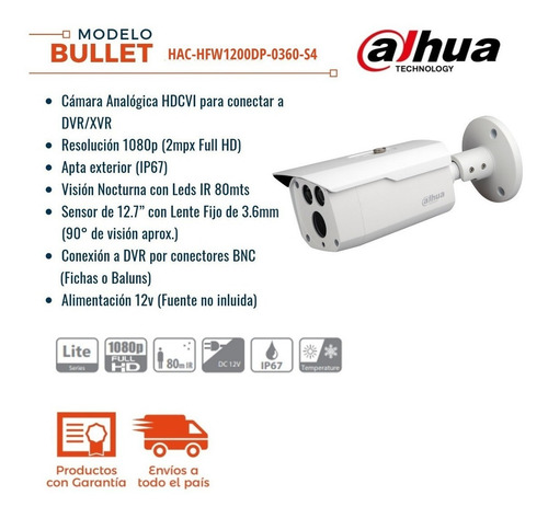 Imagen 2 de 7 de Camara Dahua Bullet Hdcvi 2mpx 1080p Exterior Ir Array 80mts