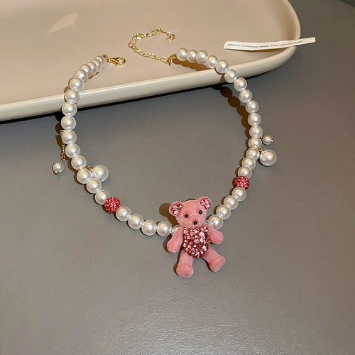 Collar De Perlas Artificiales Con Forma De Oso Flocado De Di