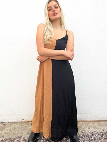 Maxi Vestido Bicolor Amplio Fibrana