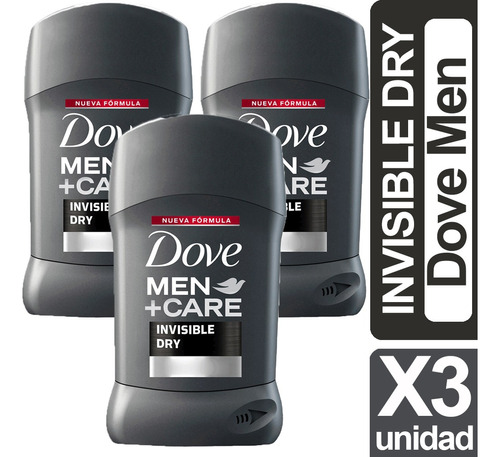 Desodorante Dove Men Barra Invisible Dry Pack De 3 Unidades