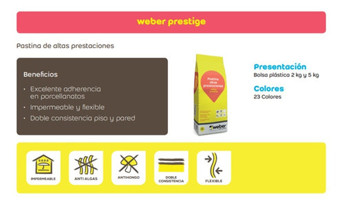 Pastina Weber Prestige Porcelanato 2kg Color Hueso