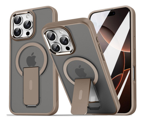 Funda Magnética Magsafe De Luxury For Magsafe Con Soporte Plegable Para iPhone 15, Plus, Pro/promax, Tapas Traseras Translúcidas Mate