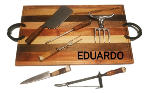 Kit Asador Tabla Asado Picadas Madera Dura 60x35 Laser