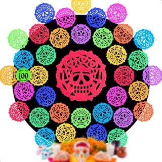 Papel Picado Redondo 100 Pz Catrina Frida Ofrenda Día Muerto