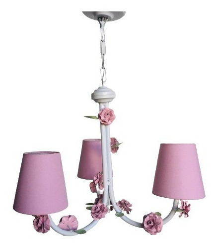 Lustre Branco Flores Folhas Luminária Quarto Menina + Abajur