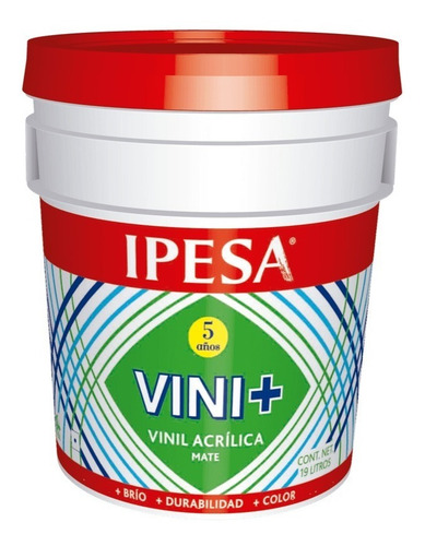 Imagen 2 de 2 de Pintura Vinil Acrilica 19l 5 Años Vini+ Lavable (cubeta)